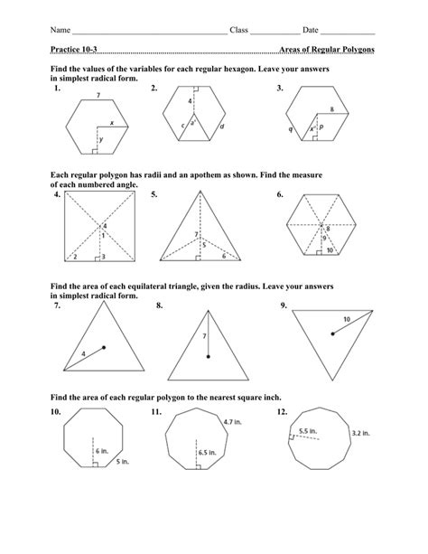 Area Of Regular Polygons Worksheet - Wordworksheet.com