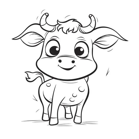 The Cute Cow Is Standing With Big Horns Outline Sketch Drawing Vector ...