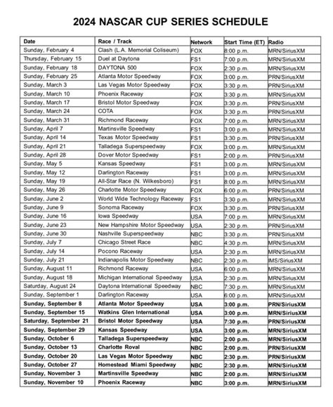 Nascar 2024 Xfinity Schedule Printable Form - Maggy Rosette