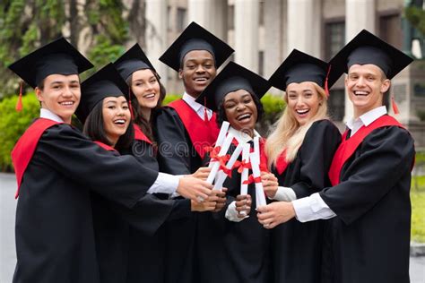 Diverse International Students with Diplomas Celebrating Graduation ...