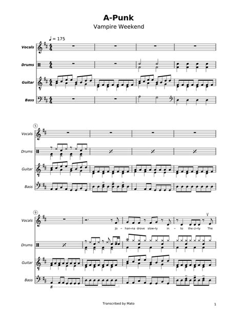 A-punk – Vampire Weekend (Short version) Sheet music for Male, Flute ...