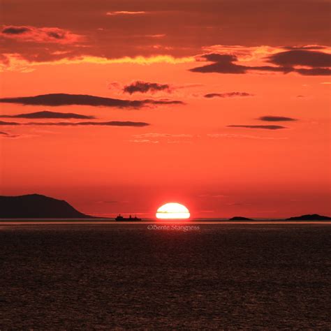 Midnight sun 22. May 2013. The viewpoint is Nupen against Andfjorden ...