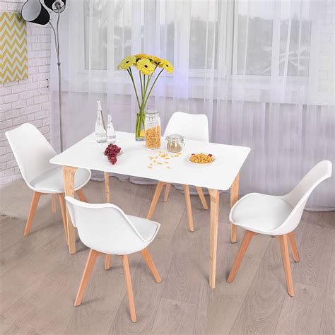 Costway 5 Piece Mid-Century Dining Set Rectangular Table and 4 Chairs ...