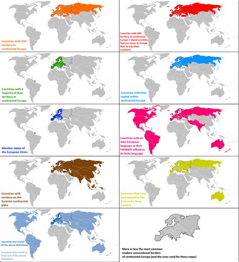 Map of European countries, according to different definitions : r/MapPorn