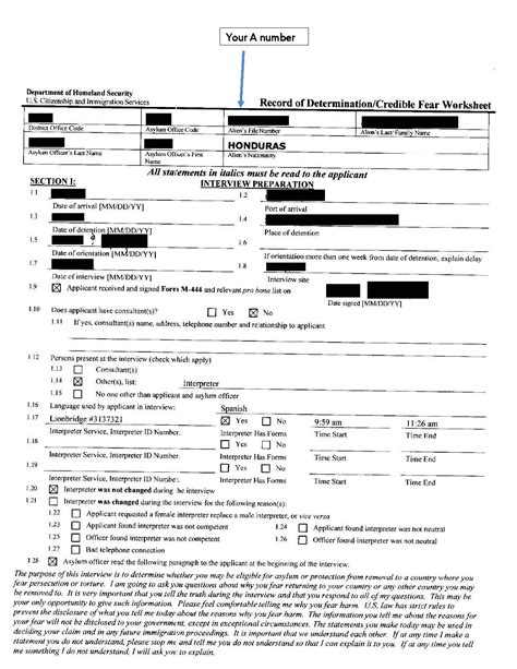 Credible Fear Interview Worksheet - Resources for Asylum Seekers