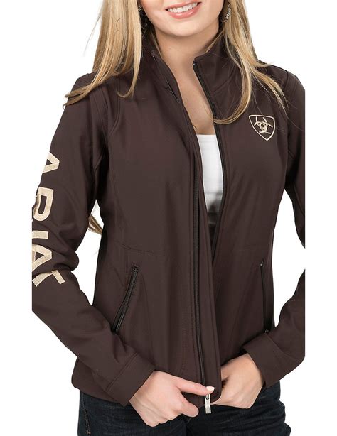 Ariat Women's Brown with Cream Logos Long Sleeve Soft Shell Jacket ...