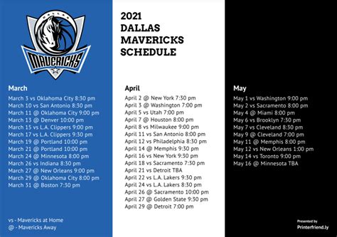 Printable Dallas Mavs schedule, TV schedule updated for 2020-21 season ...