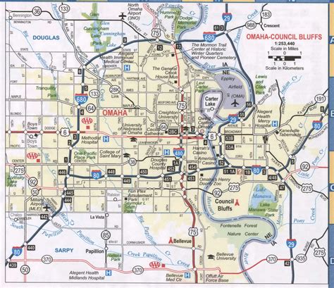 Omaha NE roads map, free map highway Omaha city and surrounding area