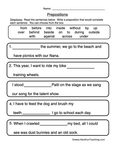 Fill in the Blanks Prepositions Worksheet - Have Fun Teaching