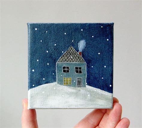 winter house / original painting on canvas | Kaarten maken, Kaarten ...