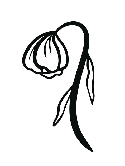 Wilted flower outline black and white simple flat icon drawing isolated ...