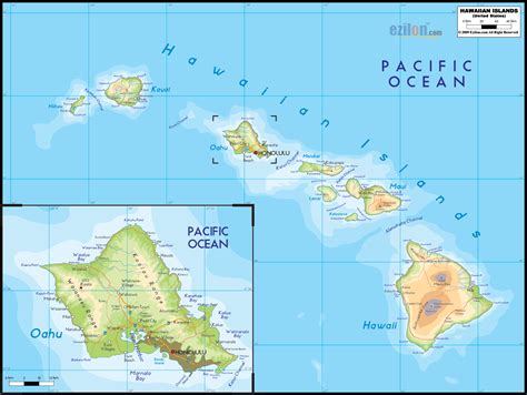 Physical Map of Hawaii - Ezilon Maps