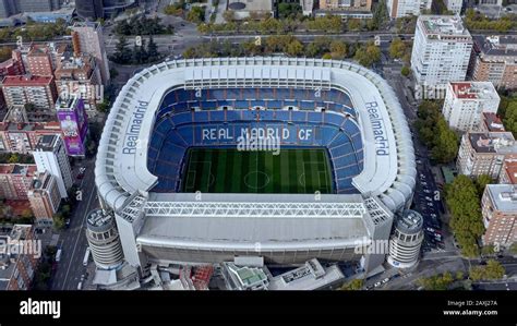 The Santiago Bernabéu aerial view football stadium in Madrid, Spain ...