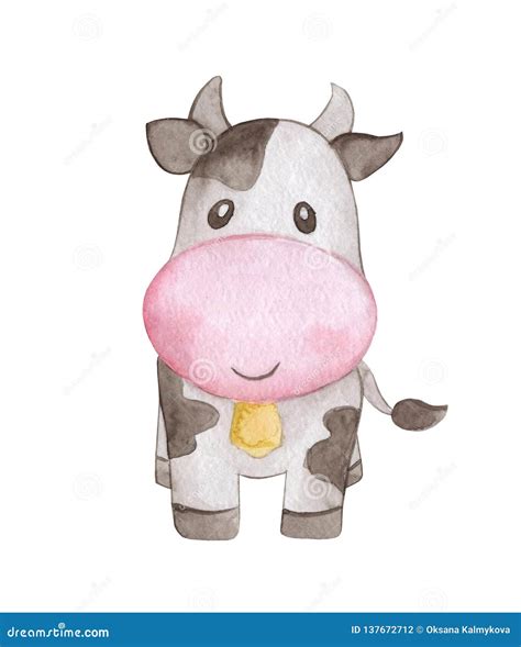 Cow Farm Animal Watercolor. Hand-painted Isolated Stock Illustration ...