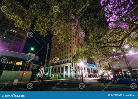 Buildings and Intersection at Night, in Mobile, Alabama Editorial Image ...