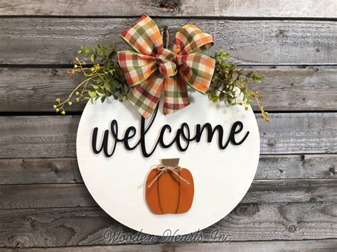 Fall Welcome Door Hanger sign Wreath Year Round Bow Front Door Decor ...