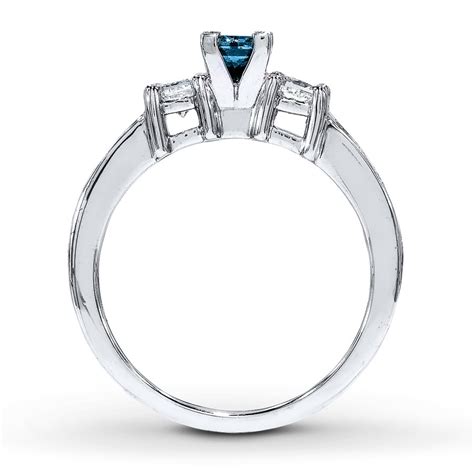 Princess cut Blue Sapphire and Diamond Engagement Ring in White Gold ...