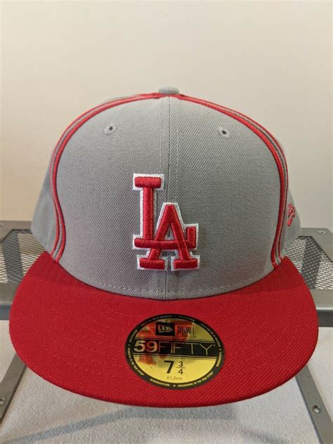 LA Dodgers New Era 59Fifty Fitted Hat 7 3/4 Grey/Red … - Gem