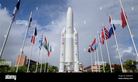 James Webb Telescope launch rocket Ariane 5 and preparations Stock ...