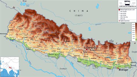 Large physical map of Nepal with roads, cities and airports | Nepal ...