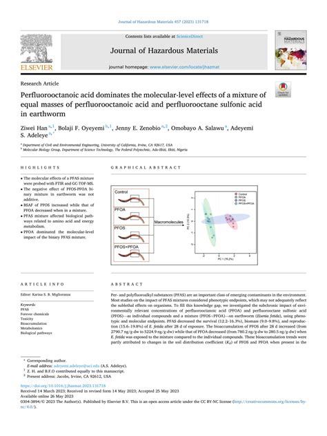 (PDF) Perfluorooctanoic acid dominates the molecular-level effects of a ...