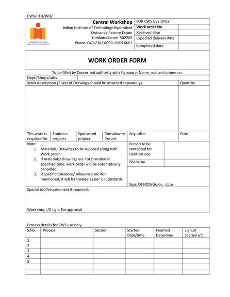 Printable Work Order Form