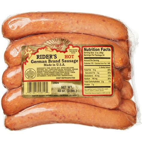 Rider's Hot German Sausage (48 oz) - Instacart