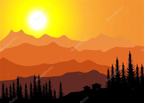 Clipart: mountain sunset | Mountain Sunset-Vector — Stock Vector ...