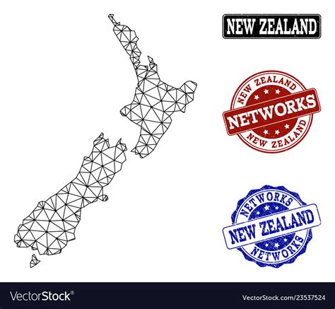 Polygonal network mesh map of new zealand Vector Image