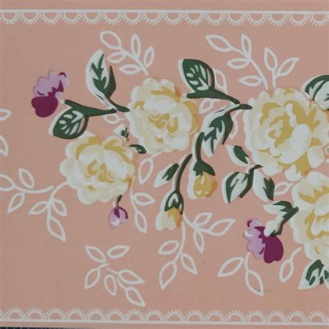 Peel and Stick Wallpaper Border - Stylized Yellow Pink Flowers Light ...