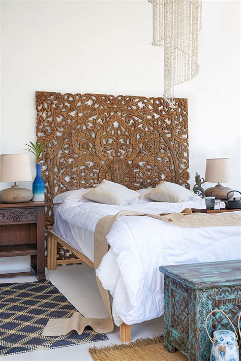 Kingsize Headboard Balinese Wooden Panel in Boho Design