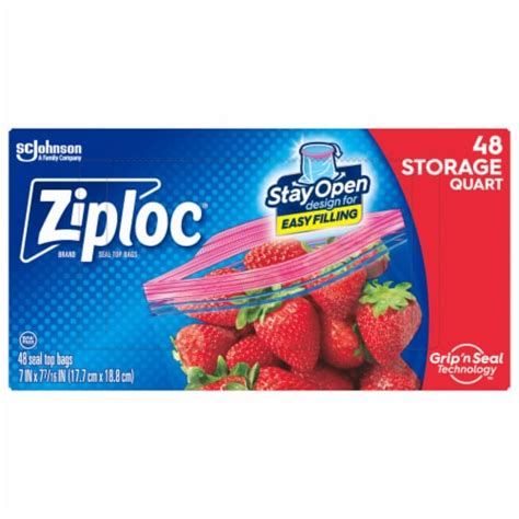 Ziploc® Stay Open Quart Storage Bags with Grip 'n Seal Technology™, 48 ...