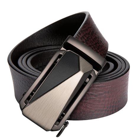 Hi Tie Luxury Real Leather Belt Men Fashion Automatic Buckle Belts Red ...