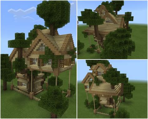 Minecraft wooden multi-level natural forest house, built with oak and ...