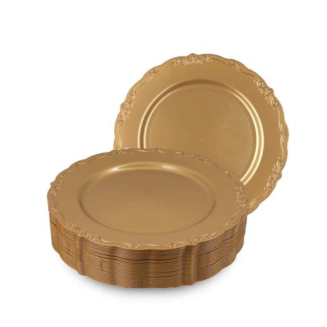 Disposable Gold Dinner Plates, Vintage Party Plates, 30 Pack 10.25 ...