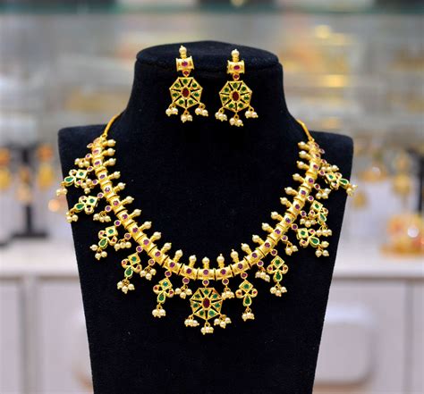 Gold Plated Latest Guttapusalu Necklace Set - South India Jewels