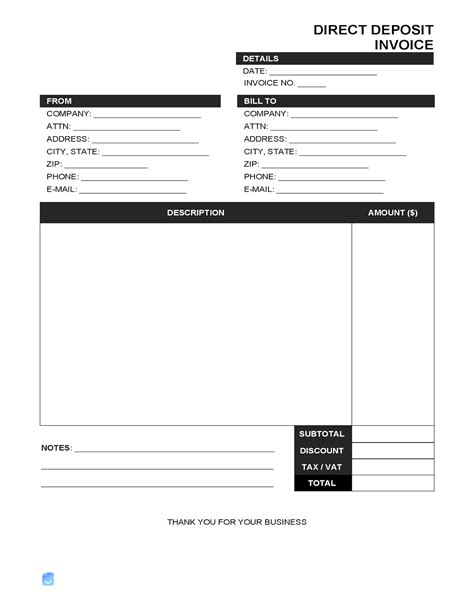 Direct Deposit Invoice Template | Invoice Maker