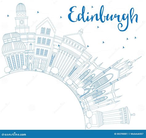 Edinburgh Skyline, Monochrome Silhouette. Cartoon Vector ...