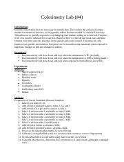 Colorimetry Lab.docx - Colorimetry Lab #4 Introduction: Enzymes are ...