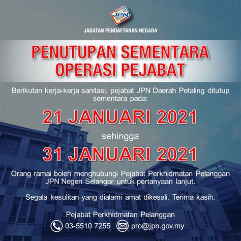 Portal JPN - Penutupan Sementara Operasi Pejabat JPN Daerah Petaling