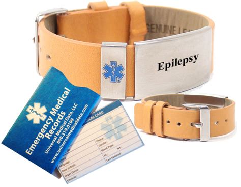 Pre-engraved “EPILEPSY” TAN LEATHER Medical Alert Bracelet. Choose From ...