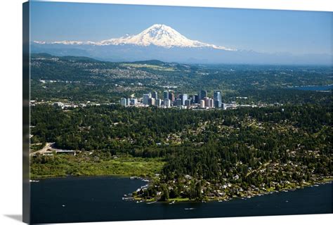 Mount Rainier, Lake Washington, Bellevue Skyline, Bellevue, WA - Aerial ...