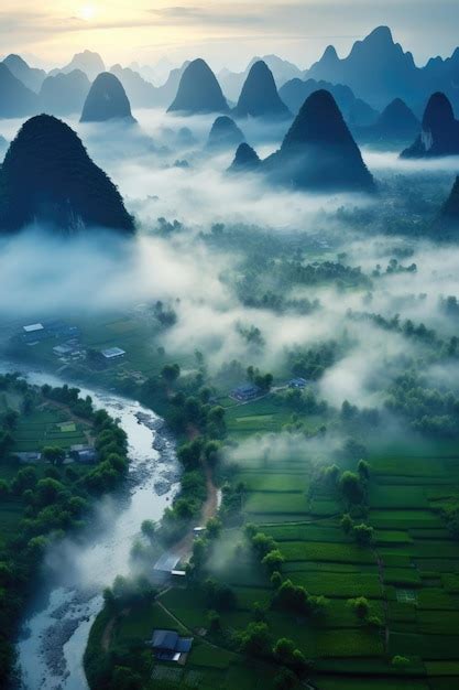 Premium AI Image | Landscape of Guilin Li River and Karst mountains ...