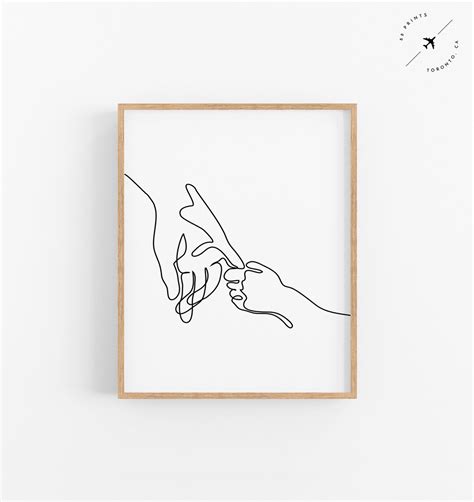 Black and White Fine Line Holding Hands Print, Nursery Art, Minimal ...