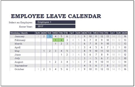 Employee Leave Calendar Templates for MS Excel | Word & Excel Templates