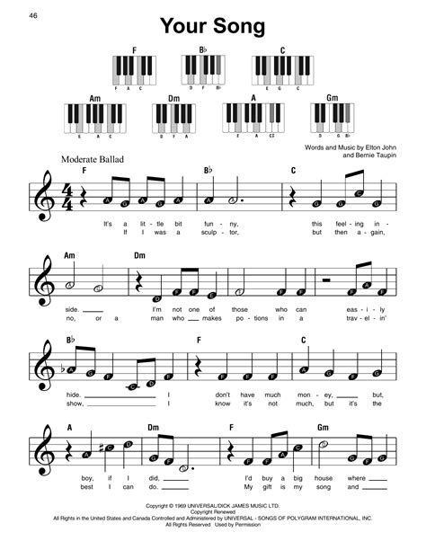 Your Song by Elton John Sheet Music for Super Easy Piano at Sheet Music ...