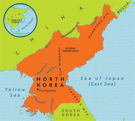 North Korea On A Map Of Asia - Eartha Madeleine