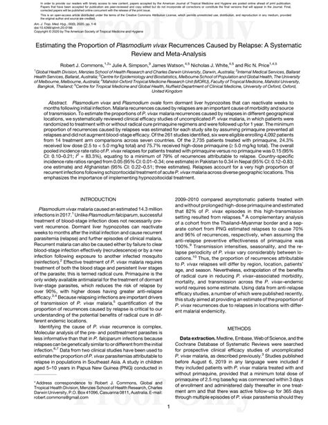 (PDF) Estimating the Proportion of Plasmodium vivax Recurrences Caused ...