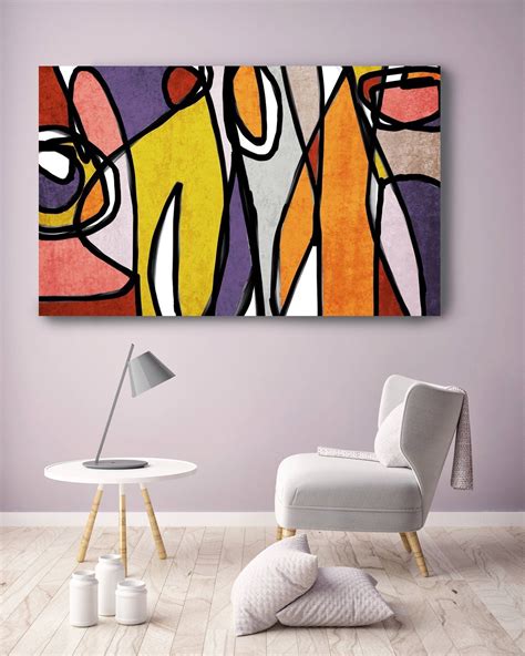 Vibrant Colorful Abstract-0-23. Mid-Century Modern Purple Red Canvas ...