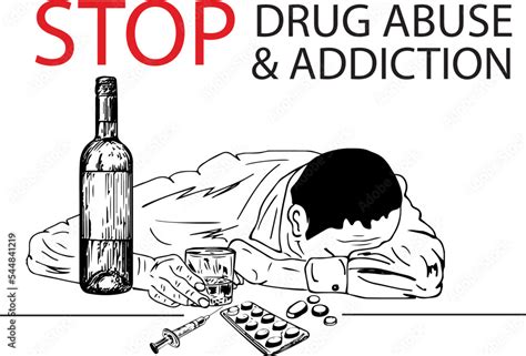 Stop Drug Abuse Sign, Stop drug addiction sketch drawing poster, drug ...